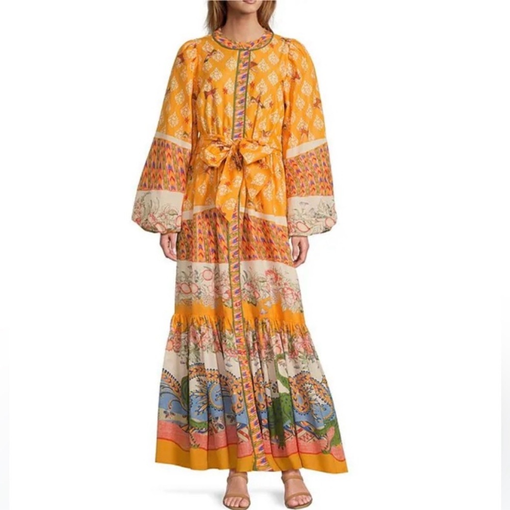 A LOVES A Bohemian Long Sleeve Maxi Dress in Yellow and Multicolor(Sz S)